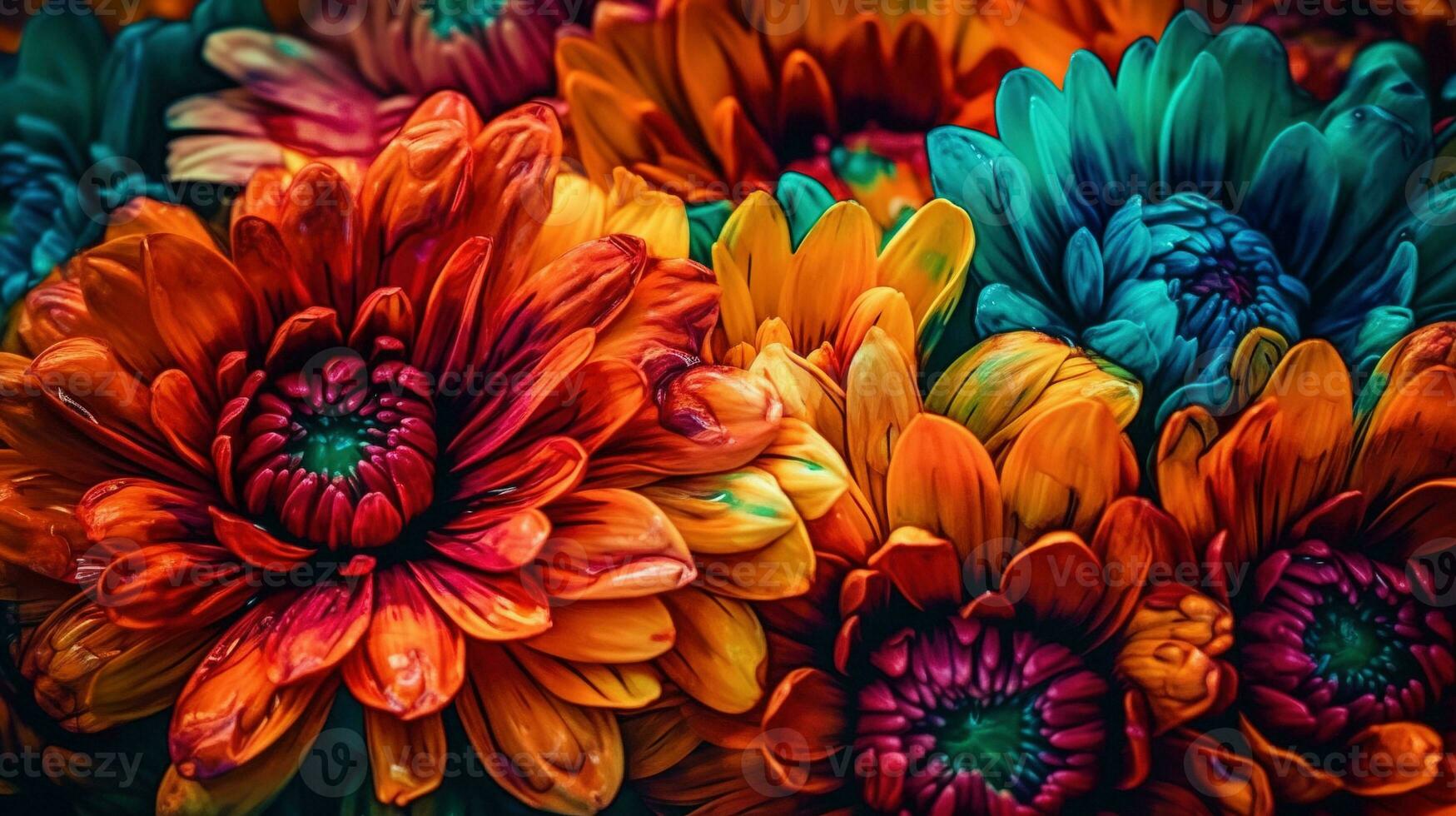 generativ ai, Öl Gemälde von Frühling Blumen auf Leinwand. schön abstrakt bunt Blumen. Makro pastos Gemälde foto