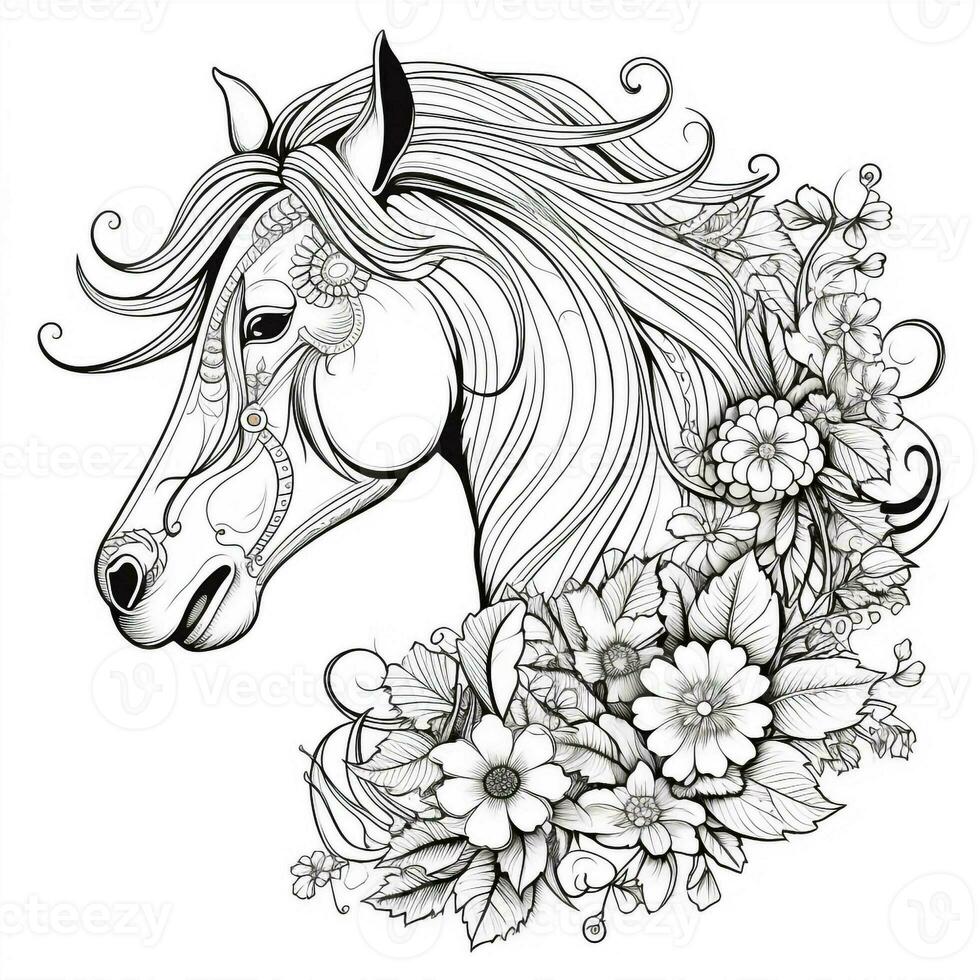 Blumen- Pferd Färbung Seiten foto