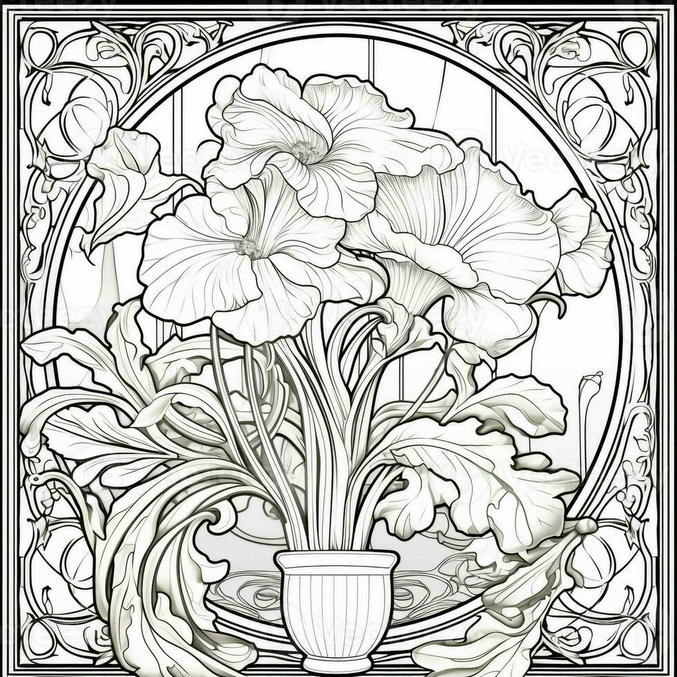 Glas Kunst Blume Färbung Seite Jugendstil Kunst Stil foto