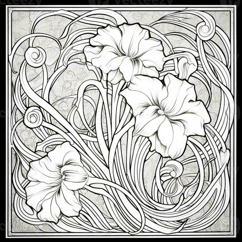 Glas Kunst Blume Färbung Seite Jugendstil Kunst Stil foto