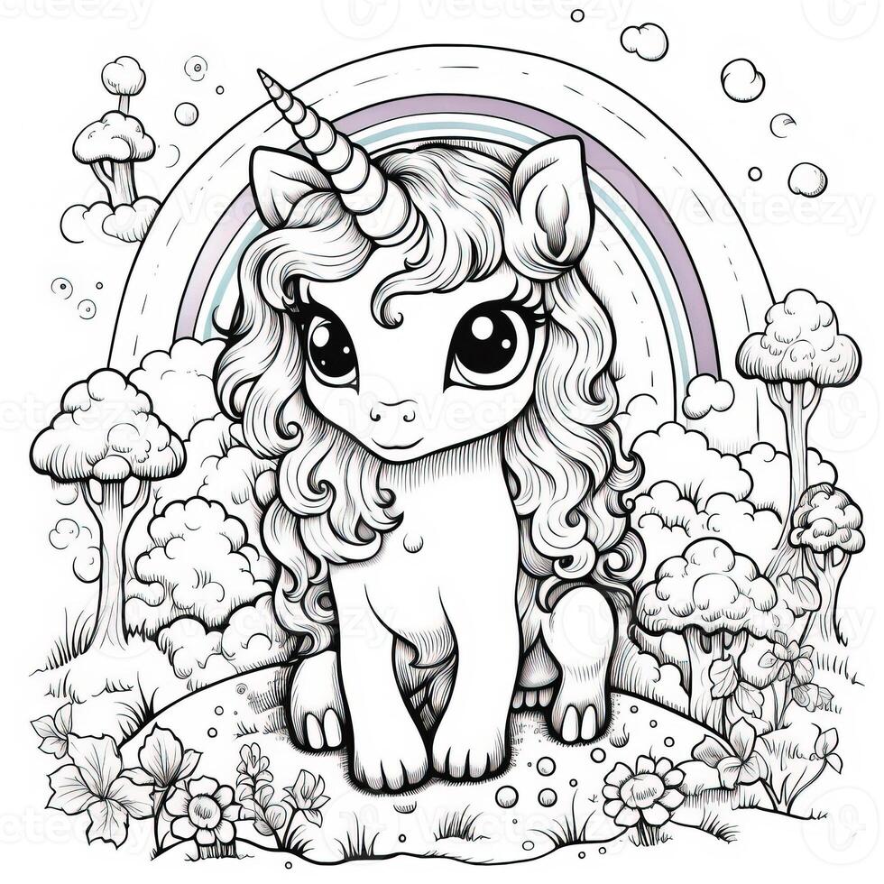 kawaii Einhorn Färbung Seiten foto