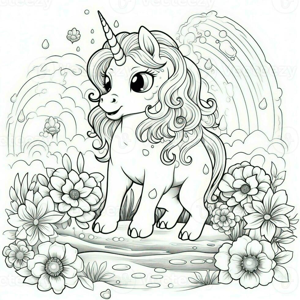 kawaii Einhorn Färbung Seiten foto