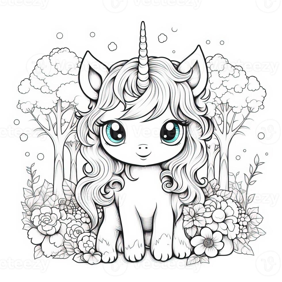 kawaii Einhorn Färbung Seiten foto