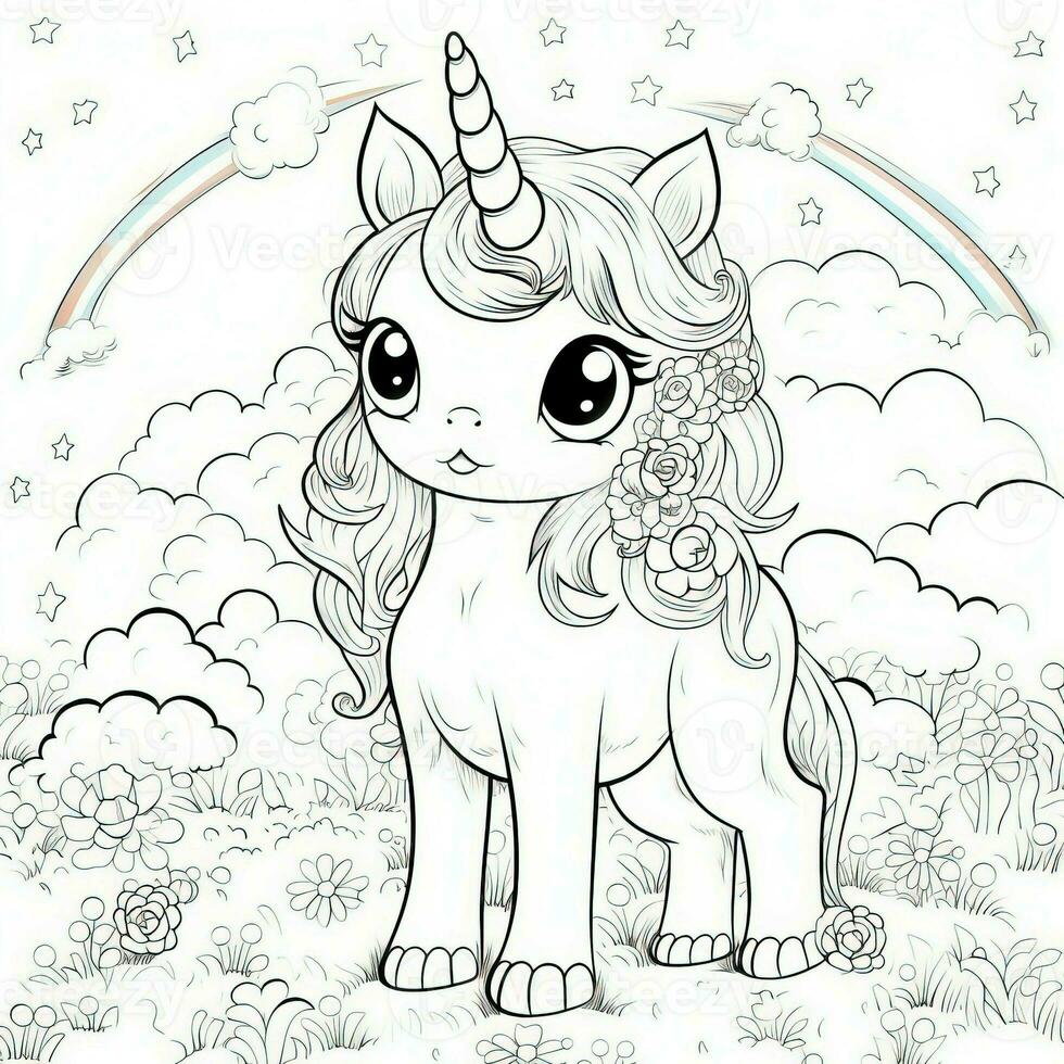 kawaii Einhorn Färbung Seiten foto