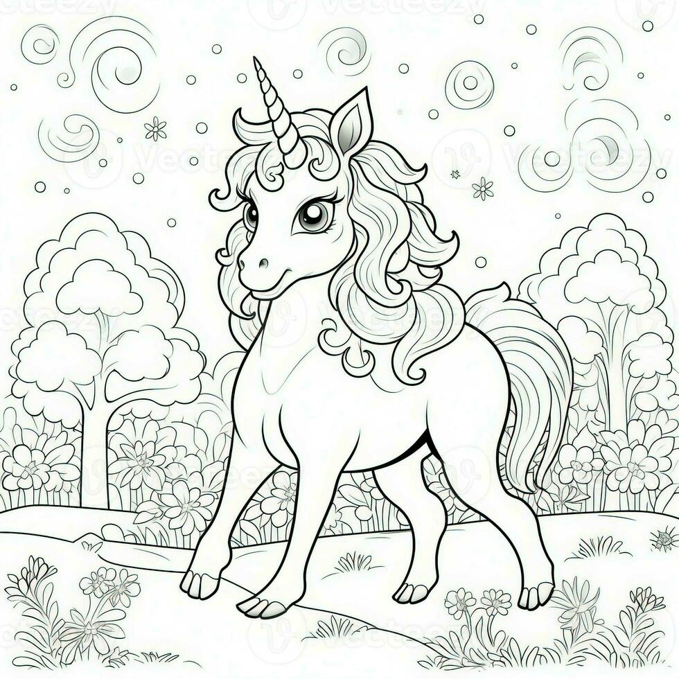 kawaii Einhorn Färbung Seiten foto