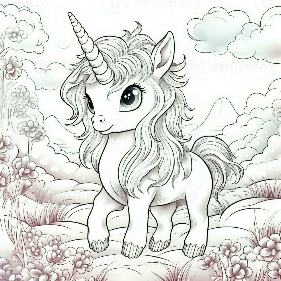 kawaii Einhorn Färbung Seiten foto