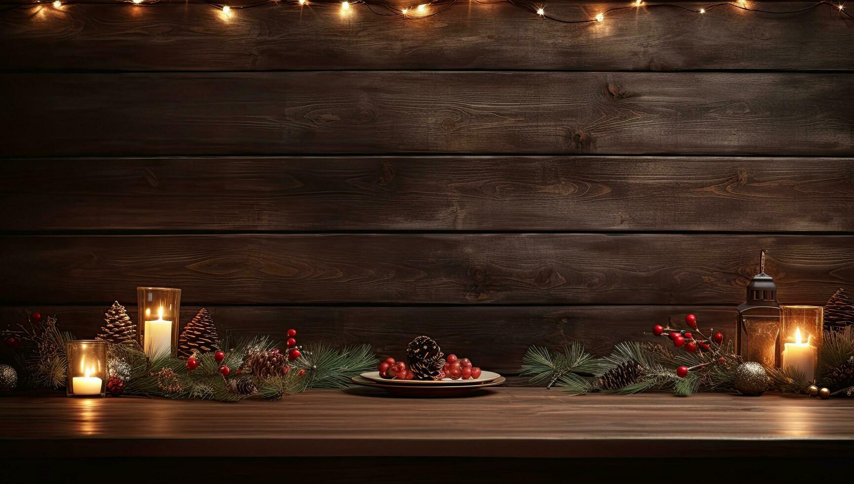 Weihnachten Tabelle Hintergrund mit Weihnachten Beleuchtung auf Tischplatte foto