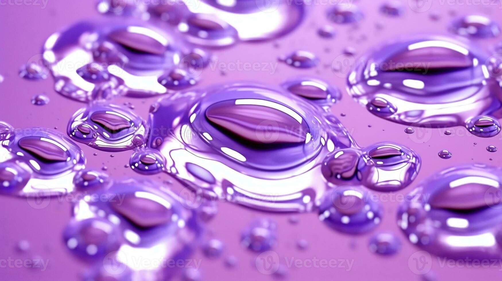 generativ ai, Lavendel Farbe. Textur von Licht violett lila Gel mit Tropfen und Wellen auf Sanft Hintergrund. Flüssigkeit Schönheit Produkt Nahansicht foto