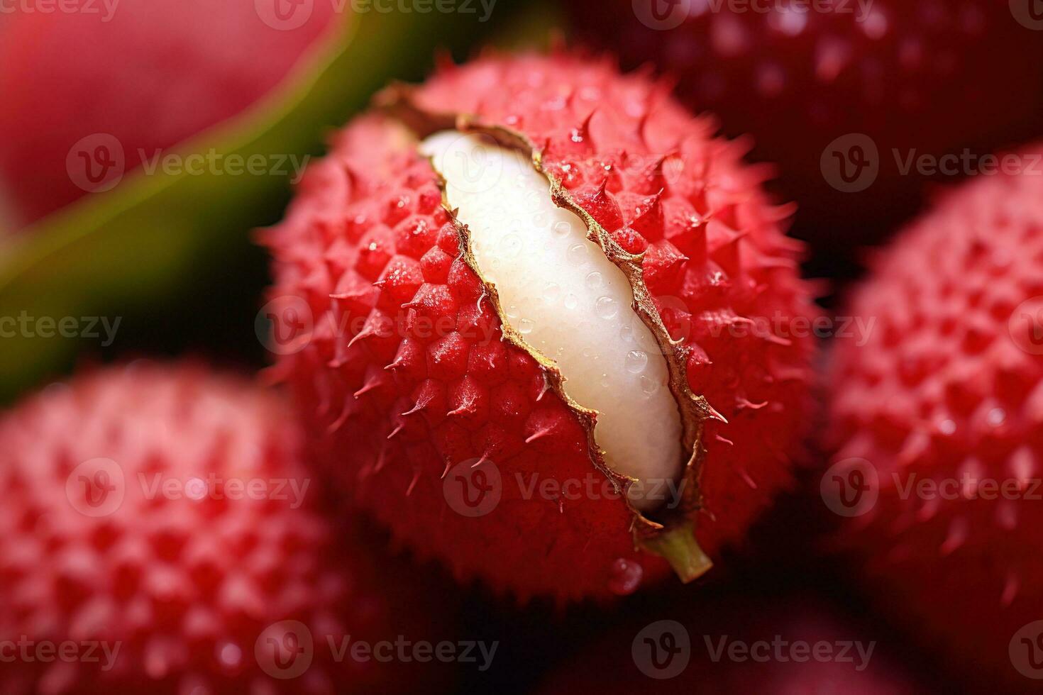 generativ ai, Makro frisch saftig von Litschi Obst Hintergrund. Nahansicht Foto, Sommer- Thailand Lebensmittel. foto