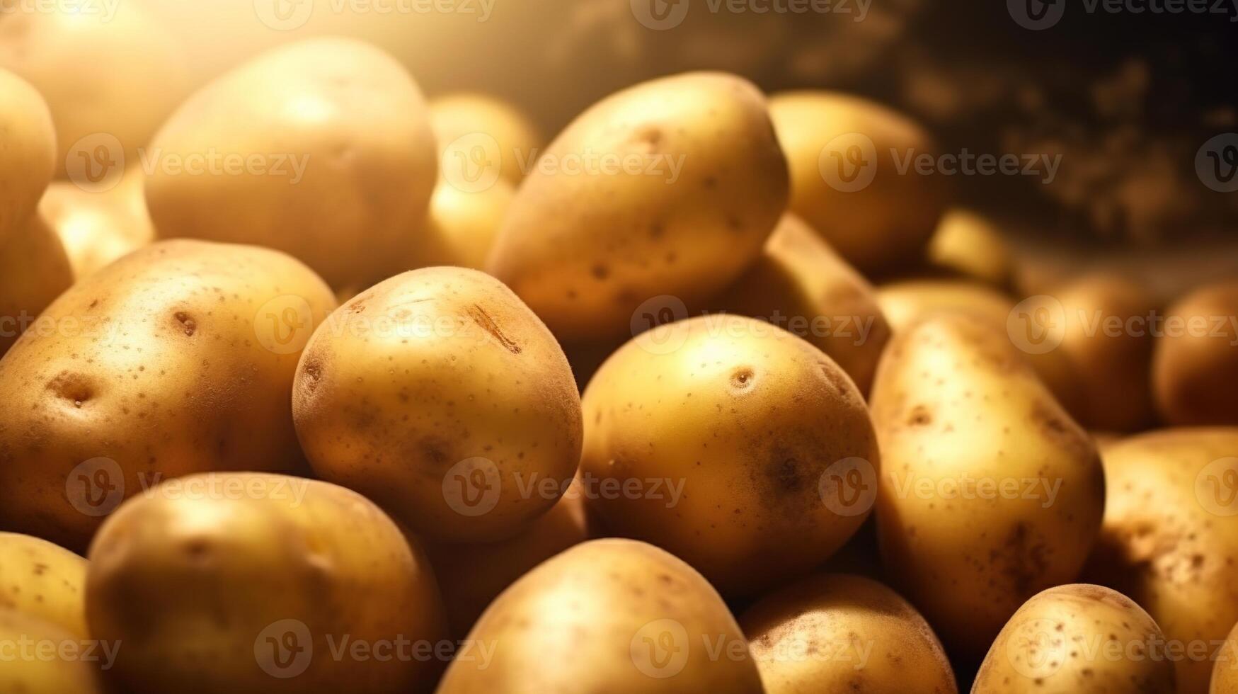 generativ ai, schließen oben frisch organisch ganze Kartoffel Hintergrund. Bauern Markt Gemüse foto