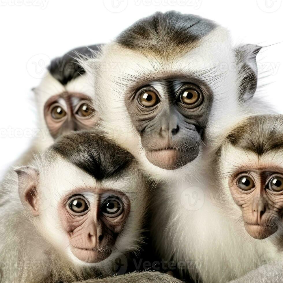 Sammlung von Gruppe von Affe Familie mit Baby Porträt auf Weiß Hintergrund. foto