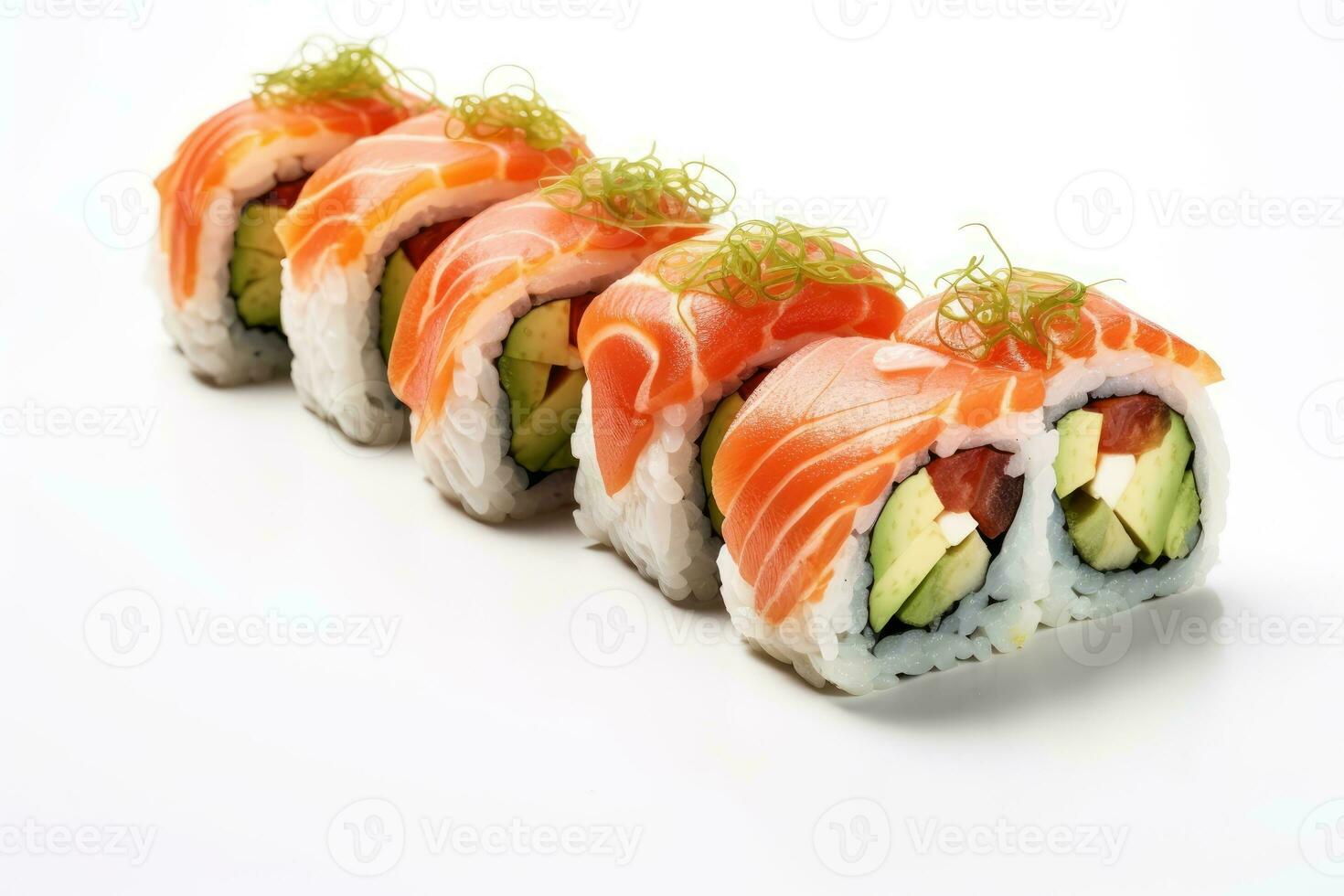 Essen rollen gesund Fisch einstellen Hintergrund japanisch Sushi  Meeresfrüchte Reis Weiß. generativ ai. 25011009 Stock-Photo bei Vecteezy