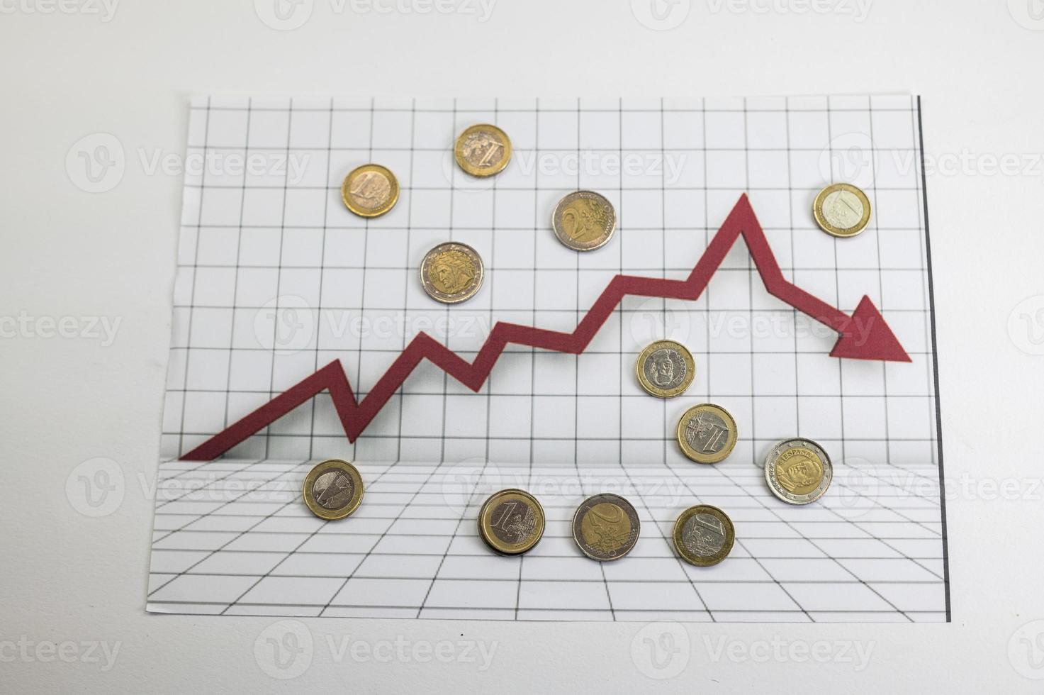 verschiedene Stückelungen Euro-Münzen mit Statistik foto