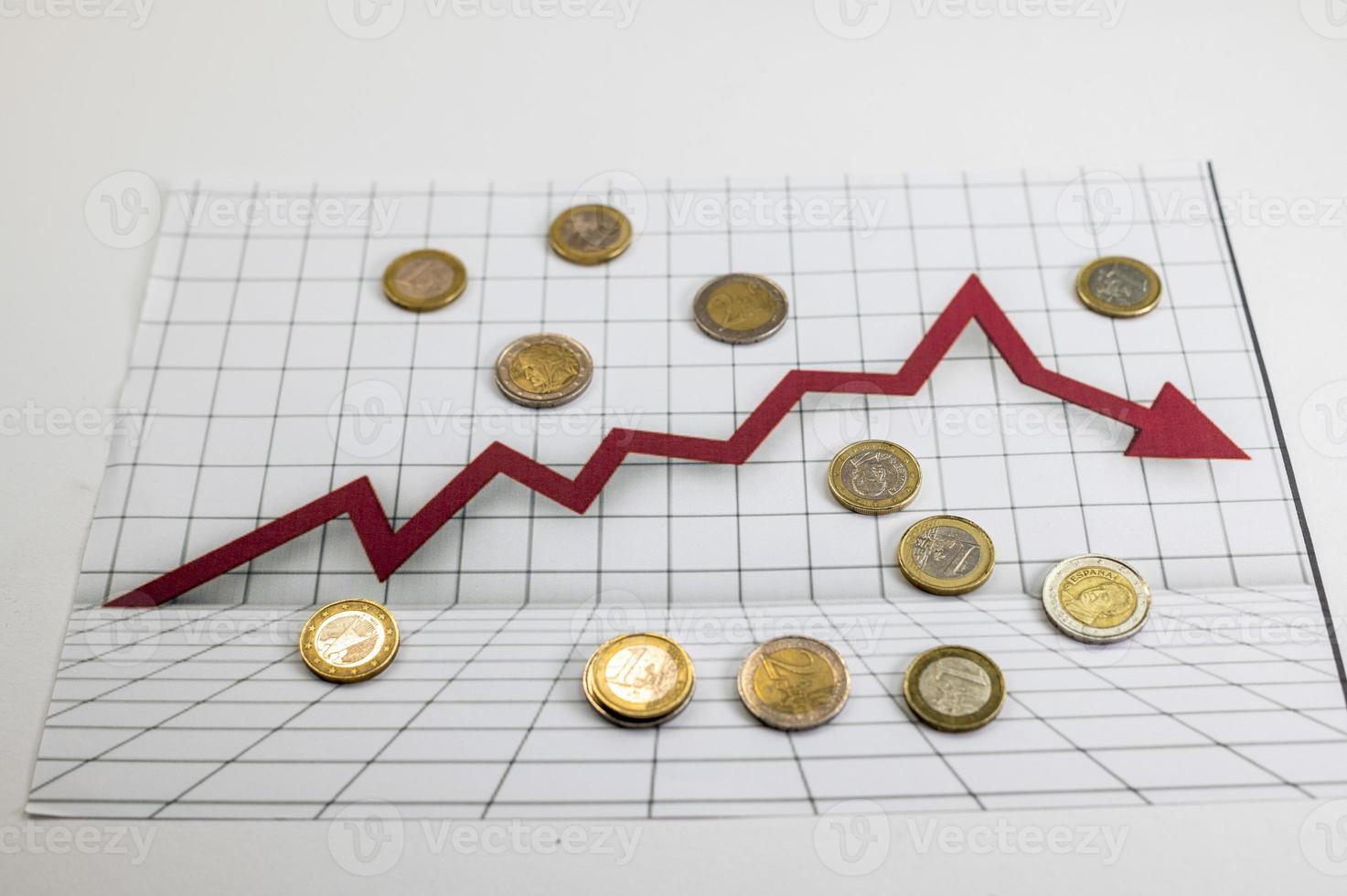 verschiedene Stückelungen Euro-Münzen mit Statistik foto