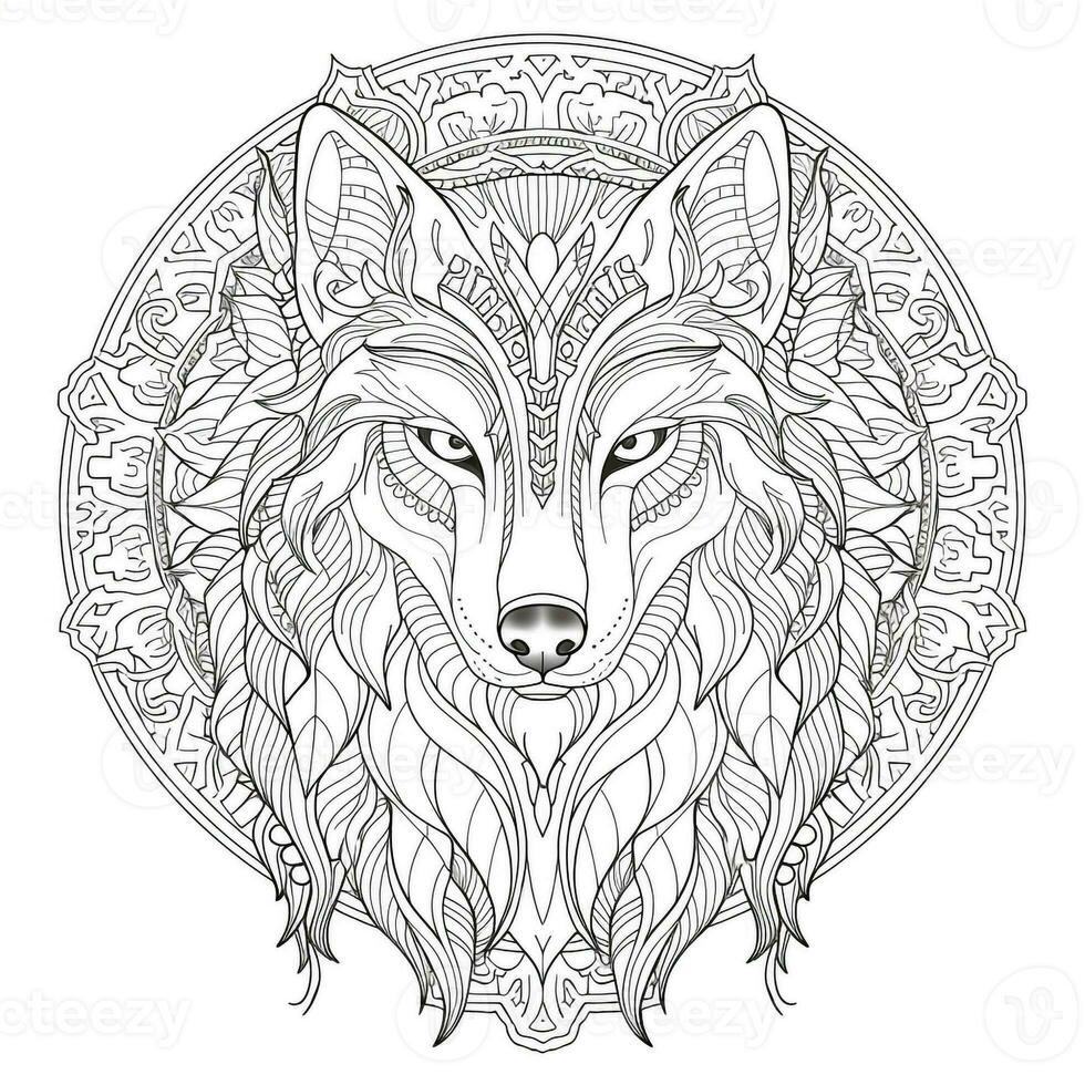 Mandala Wolf Färbung Seiten foto