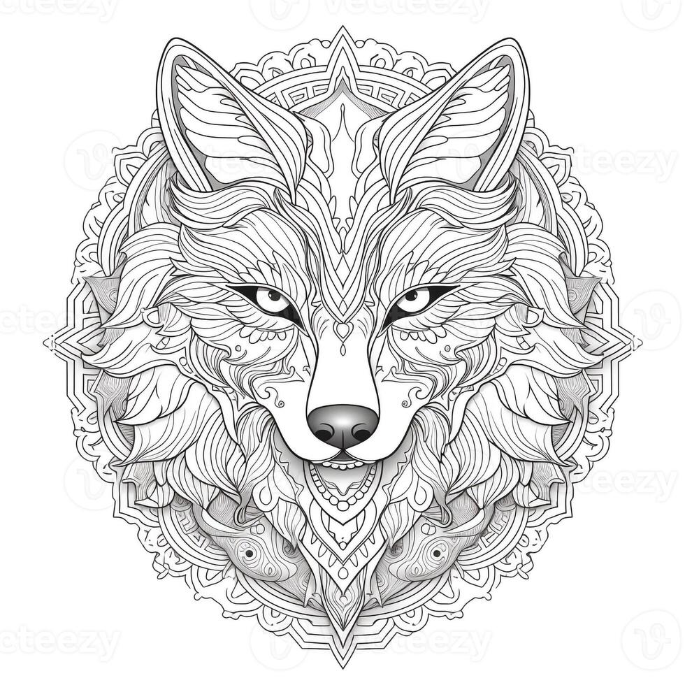 Mandala Wolf Färbung Seiten foto