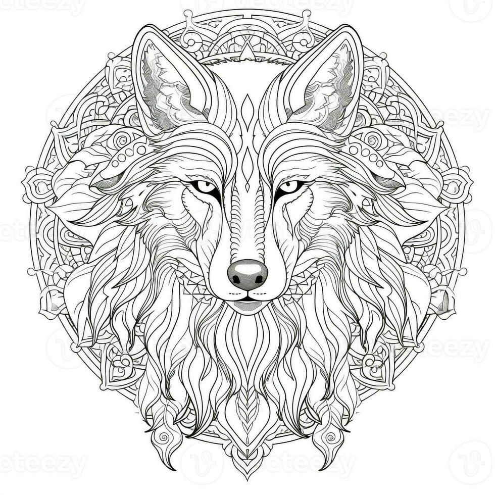 Mandala Wolf Färbung Seiten foto