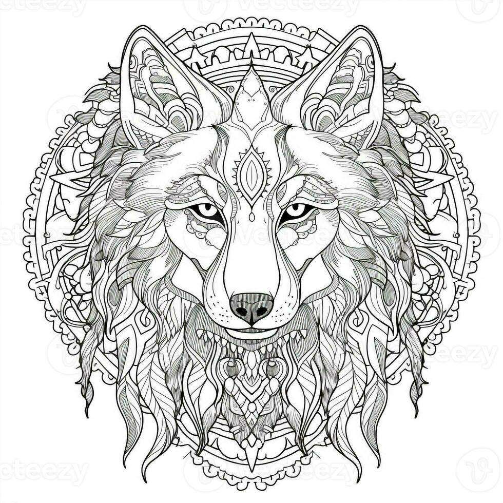 Mandala Wolf Färbung Seiten foto