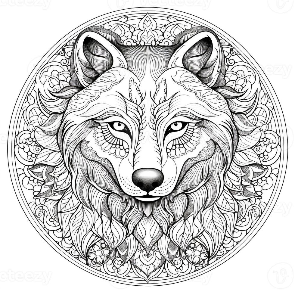 Mandala Wolf Färbung Seiten foto