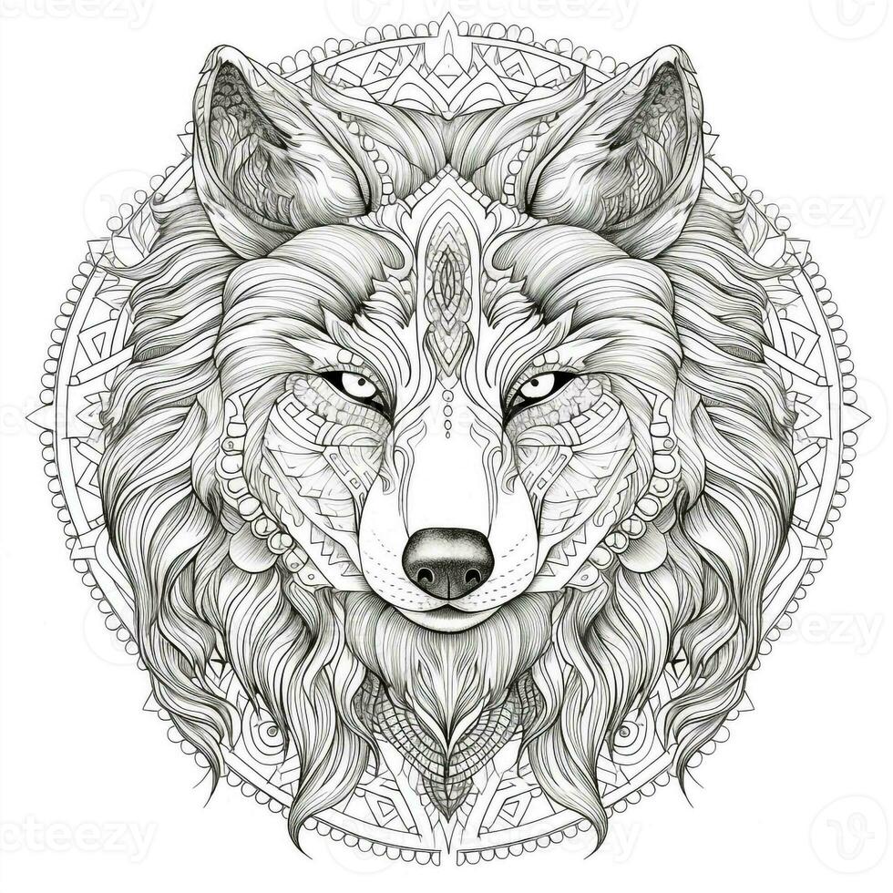 Mandala Wolf Färbung Seiten foto