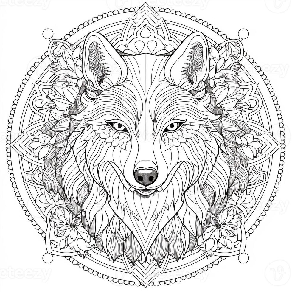 Mandala Wolf Färbung Seiten foto