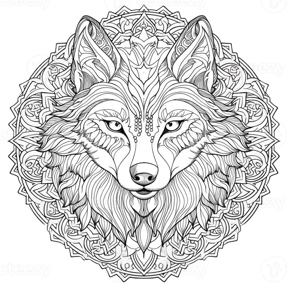 Mandala Wolf Färbung Seiten foto