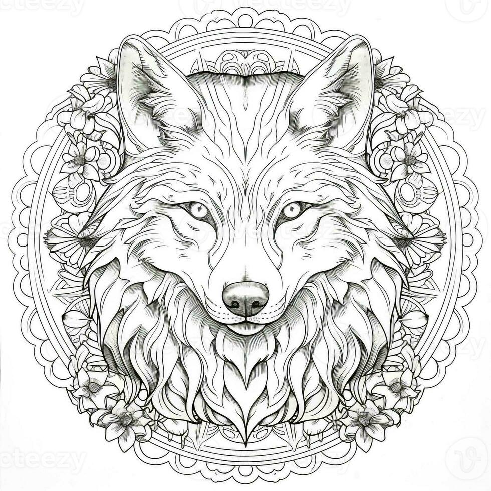 Mandala Wolf Färbung Seiten foto