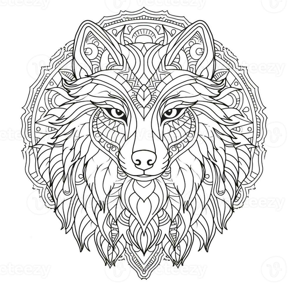 Mandala Wolf Färbung Seiten foto