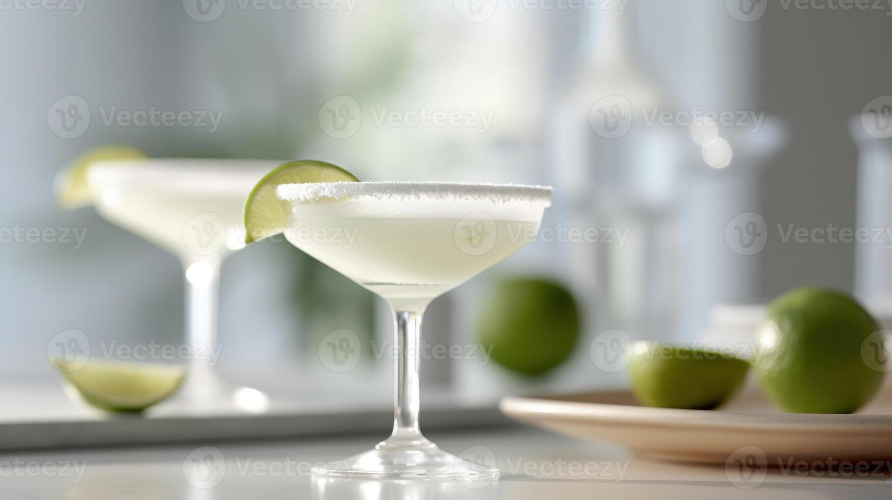 generativ ai, Margarita Cocktail auf das Tabelle im das Weiß Küche mit Kalk. alkoholisch trinken foto