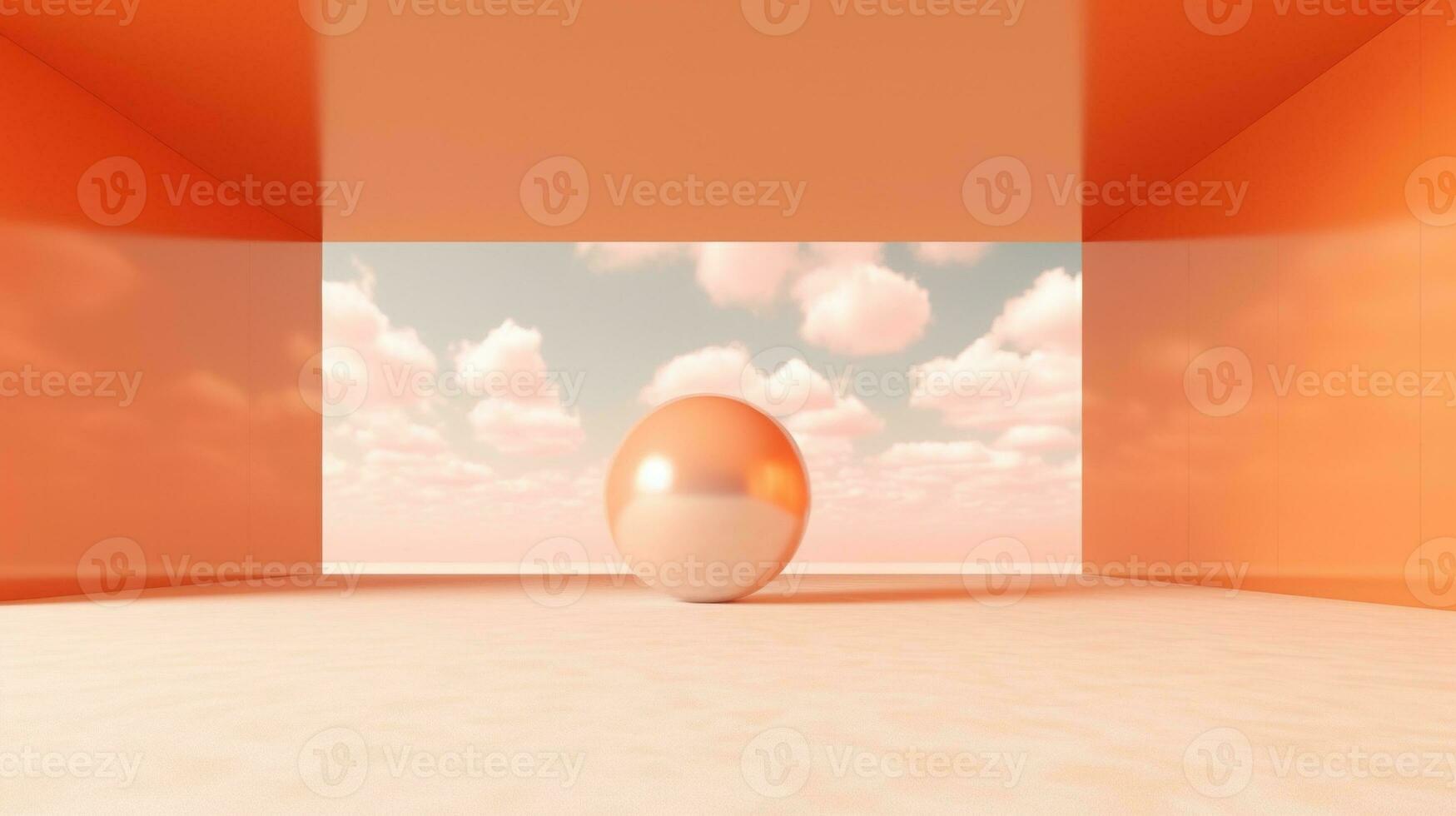 generativ ai, Licht orange, Aprikose Farbe Fantastisch 3d Wolken auf das Boden, Himmel und Landschaft. sanft Farben und mit hell Beleuchtung. foto