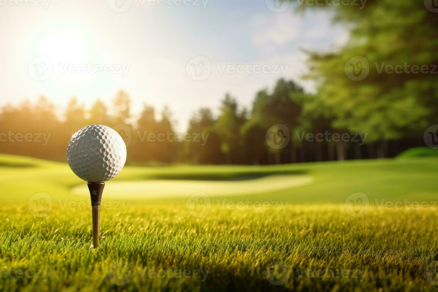 Golf Ball auf das Kurs, schließen hoch. generativ ai foto