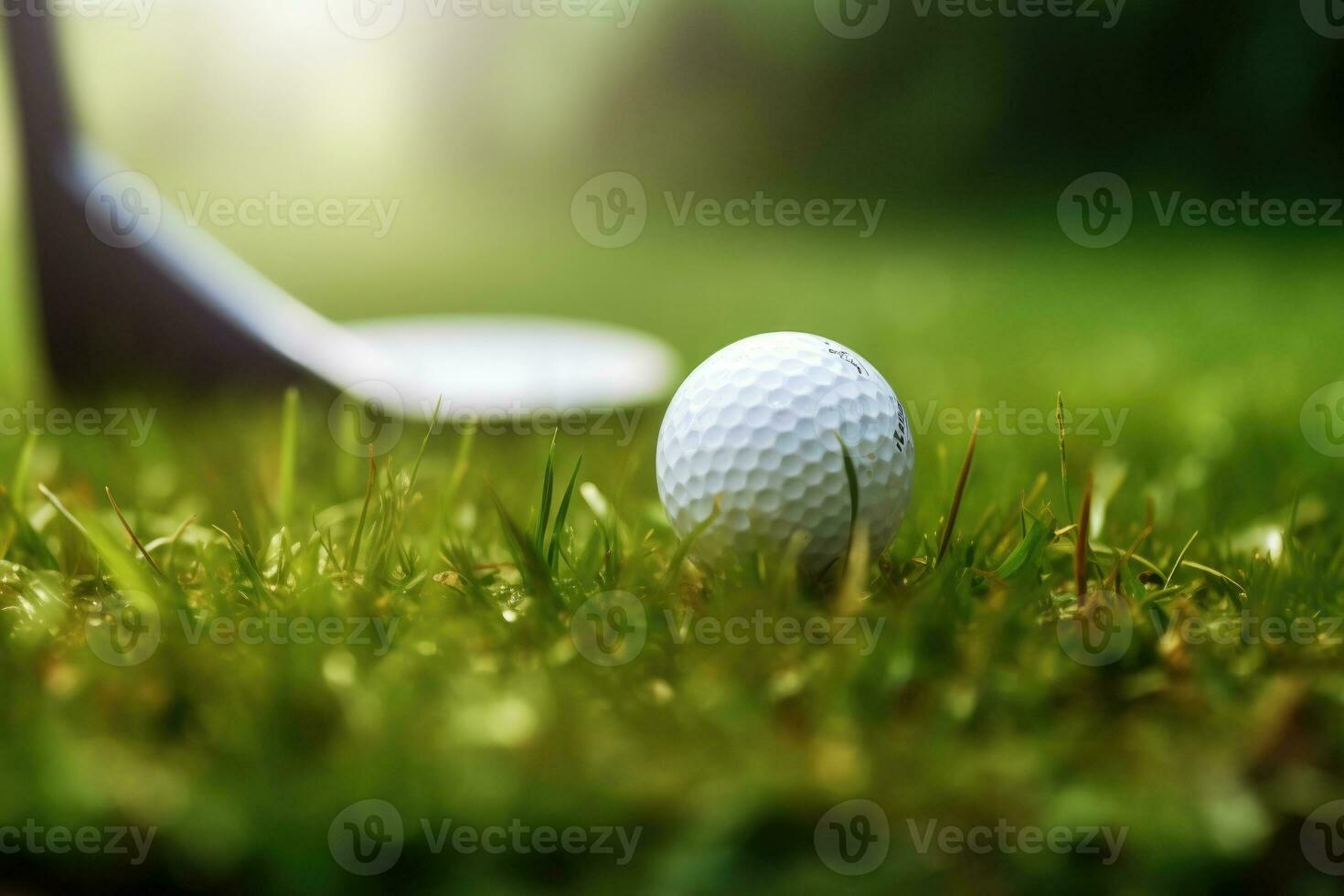 Golf Ball auf das Kurs, schließen hoch. generativ ai foto