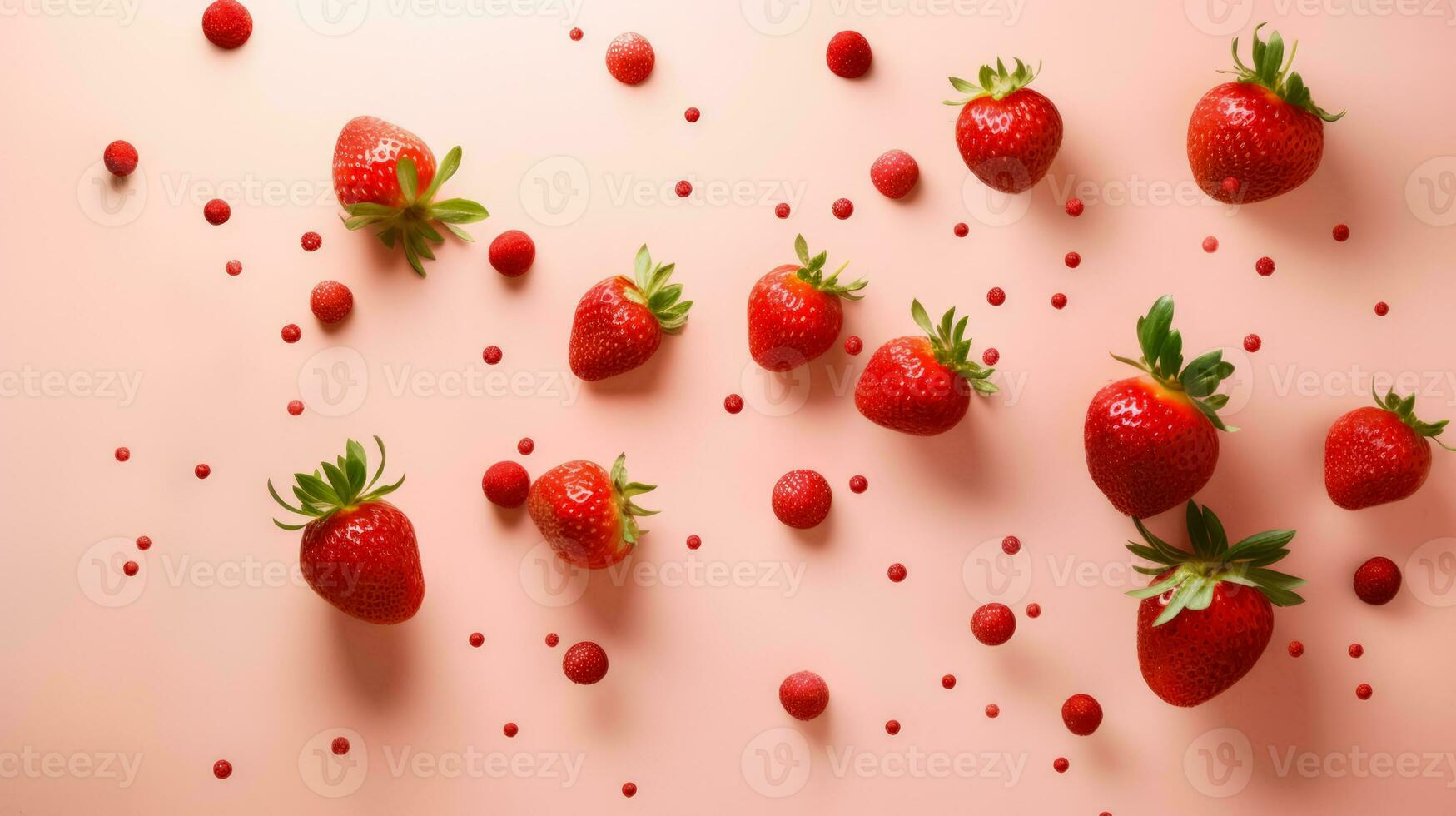 surreal Komposition mit Erdbeere im Minimalismus auf lebendig Hintergrund foto