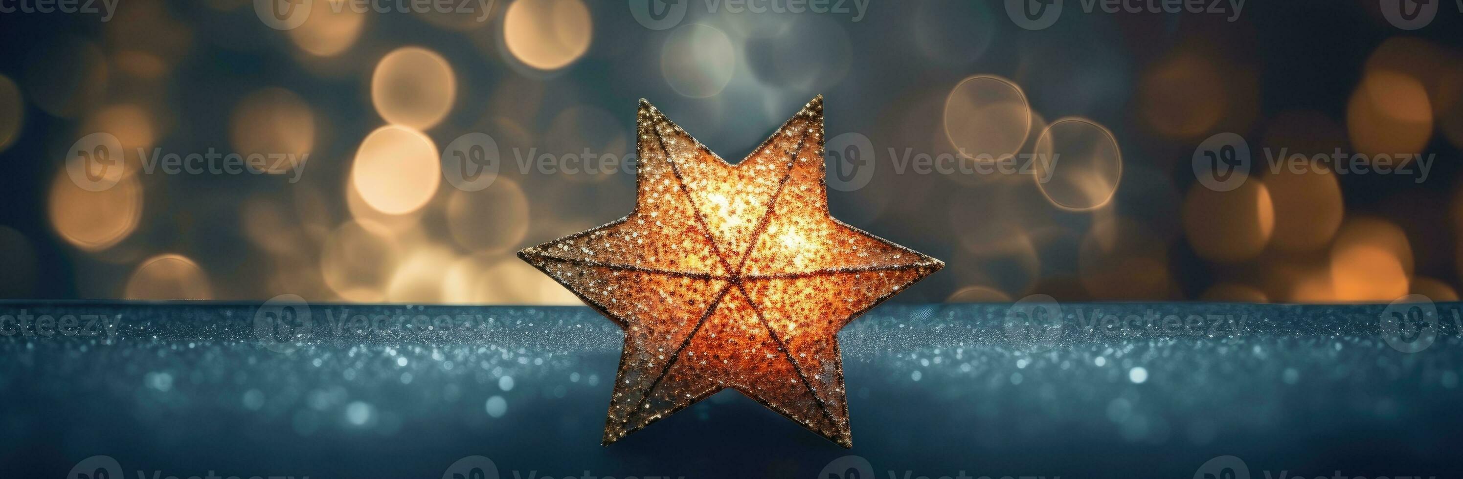 beleuchtet Star Foto im Vorderseite von Bokeh bewirken Hintergrund, Konzept zum Weihnachten. generativ ai