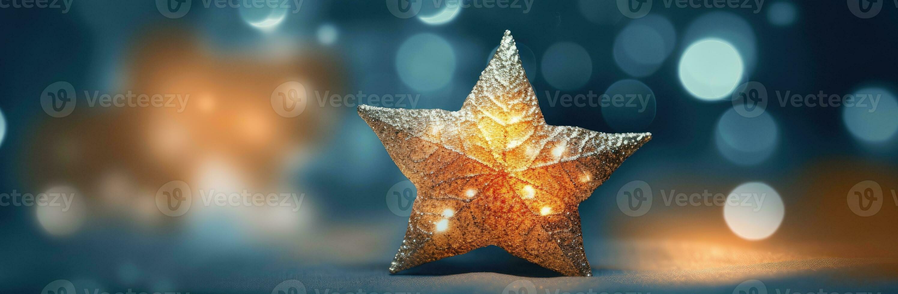 beleuchtet Star Foto im Vorderseite von Bokeh bewirken Hintergrund, Konzept zum Weihnachten. generativ ai