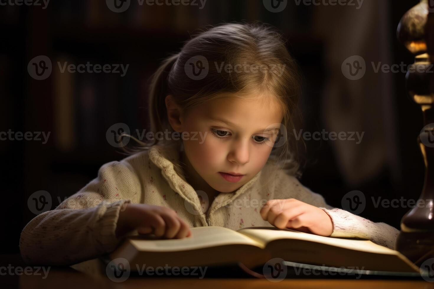 ein schließen - - oben Schuss von ein jung Schüler lesen ein Buch im ein gemütlich Bibliothek Ecke. generativ ai foto