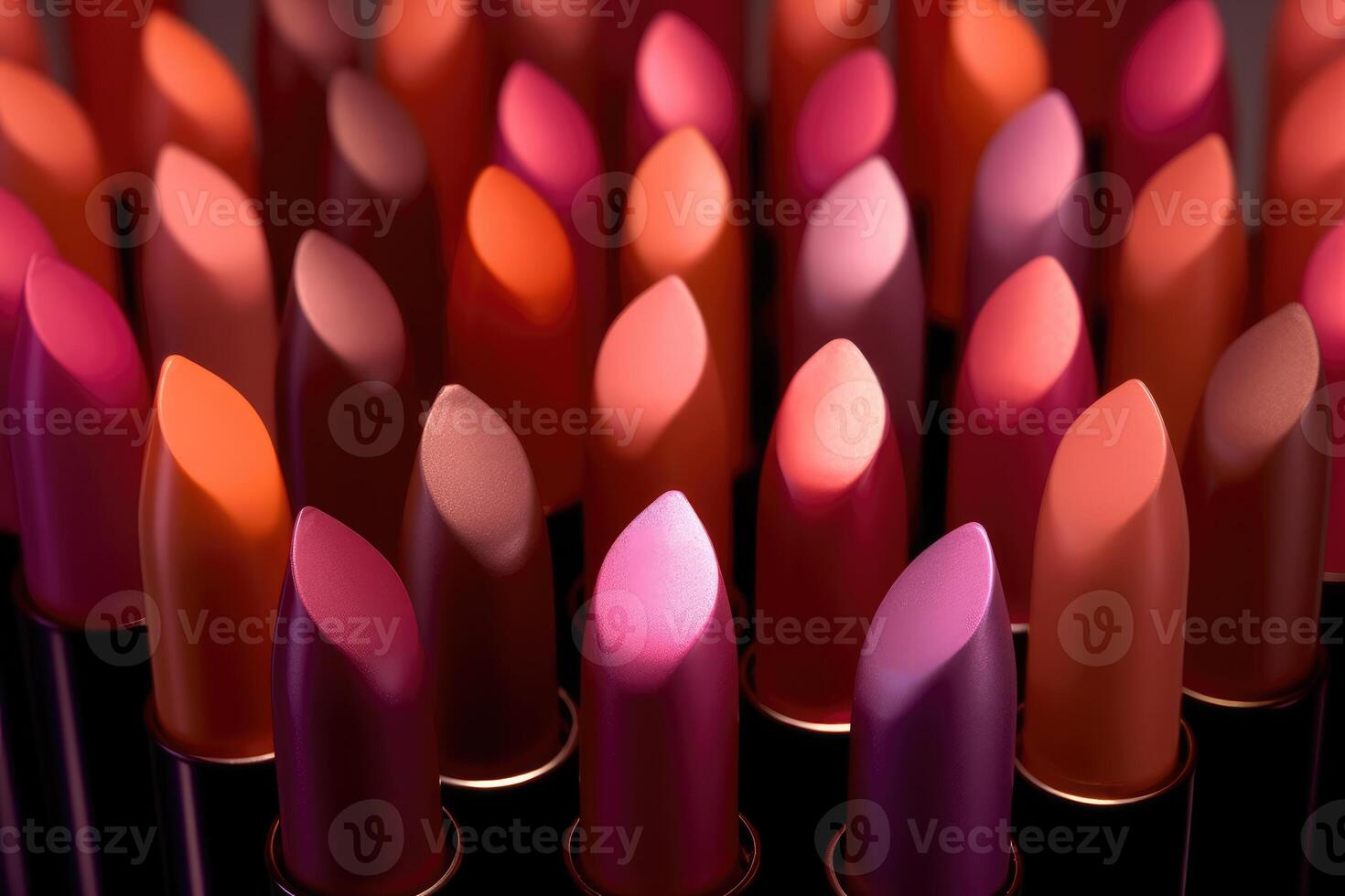 immer noch Leben Schuss von ein Sammlung von anders Lippenstift Schatten vereinbart worden im ein Gradient Muster. generativ ai foto