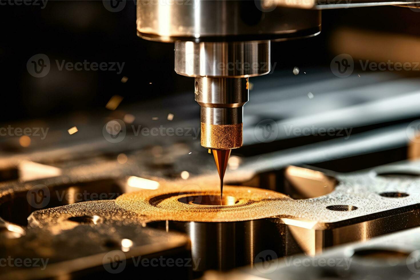 cnc Maschine Foto. ein schließen - - oben von ein Mahlen Verfahren. generativ ai foto