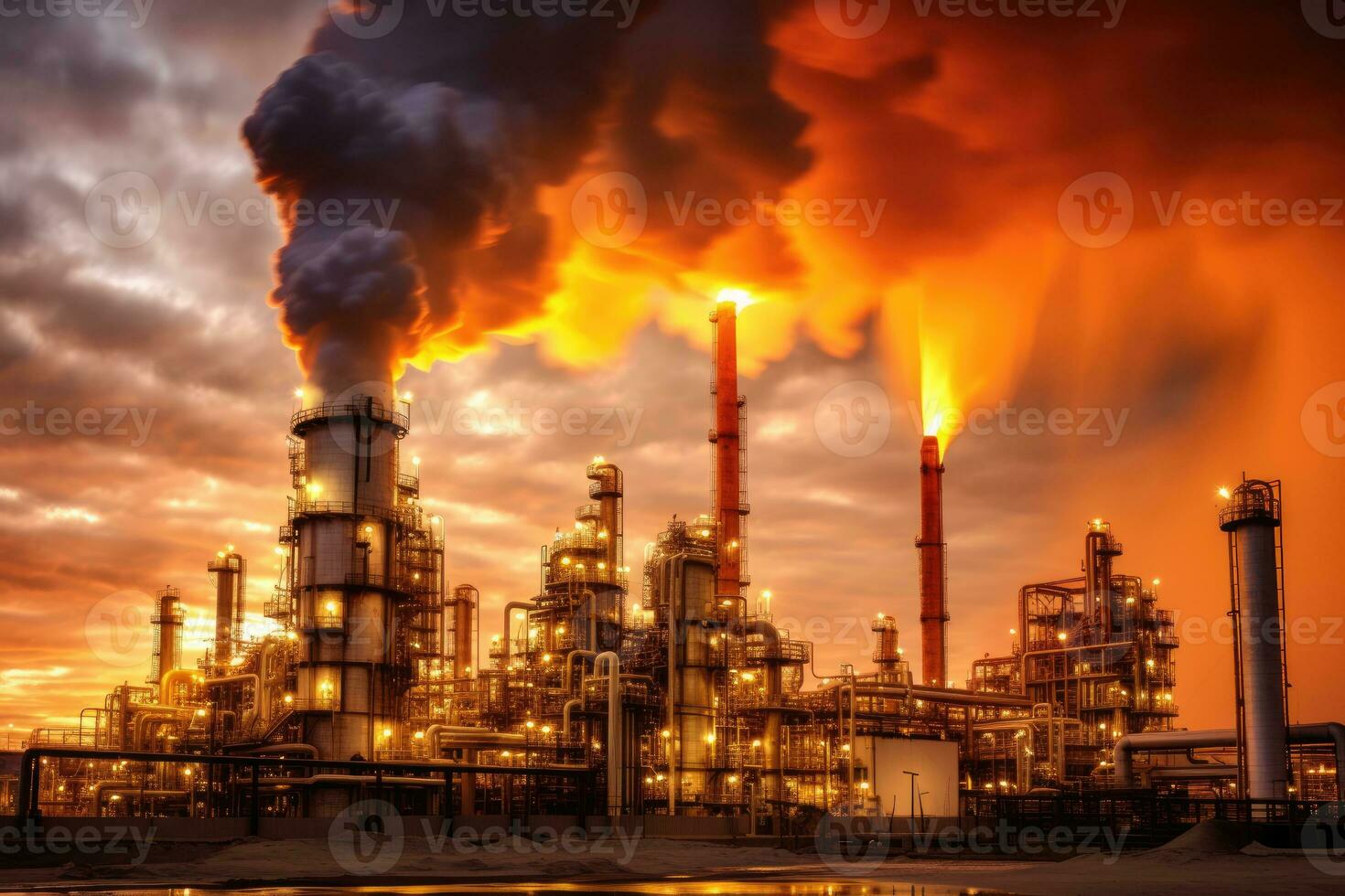 das industriell Landschaft von ein Öl Raffinerie Pflanze im das petrochemisch Industrie. generativ ai foto