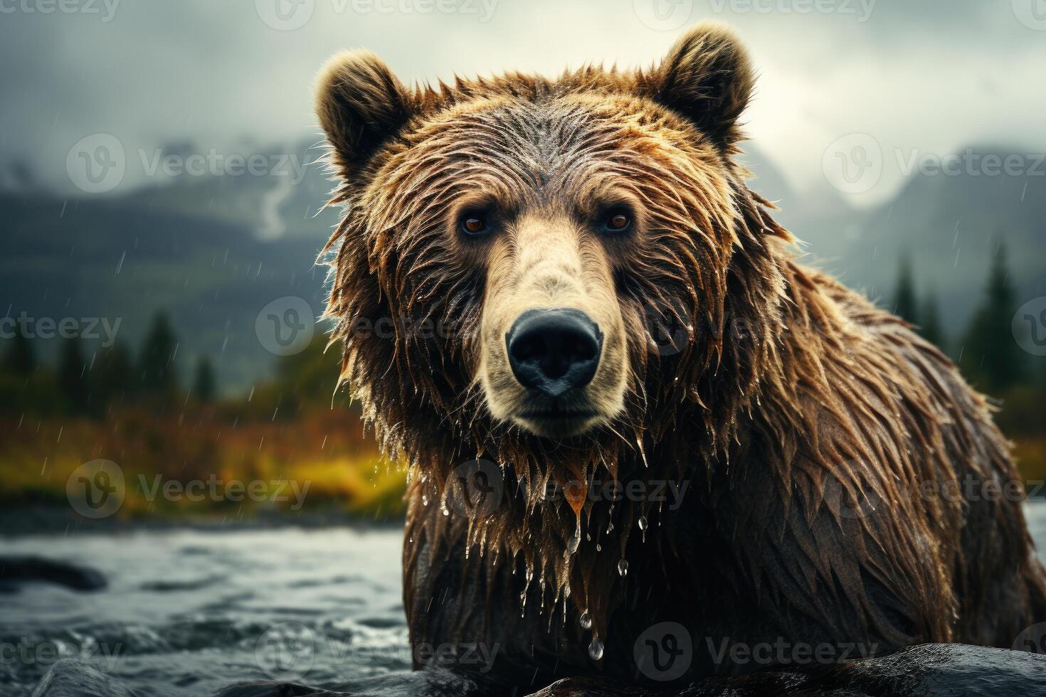 Stand hoch - - imposant Grizzly Bär im Alaska Wildnis. generativ ai foto