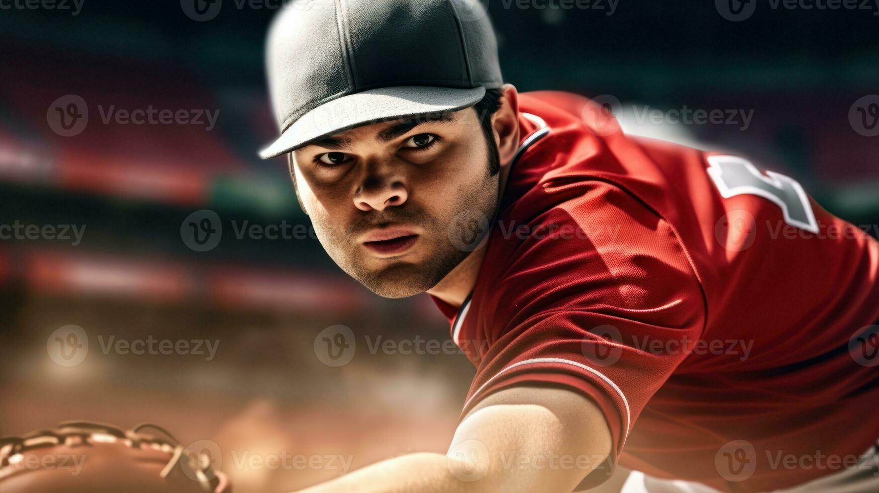 Nahansicht von ein Spieler beim ein Baseball Spiel foto