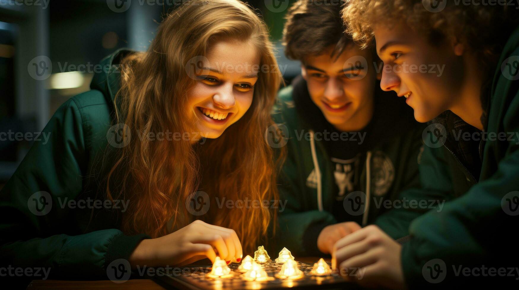 jung Paare beschäftigt, verlobt im erhitzt Tafel Spiel beim heim. generativ ai foto