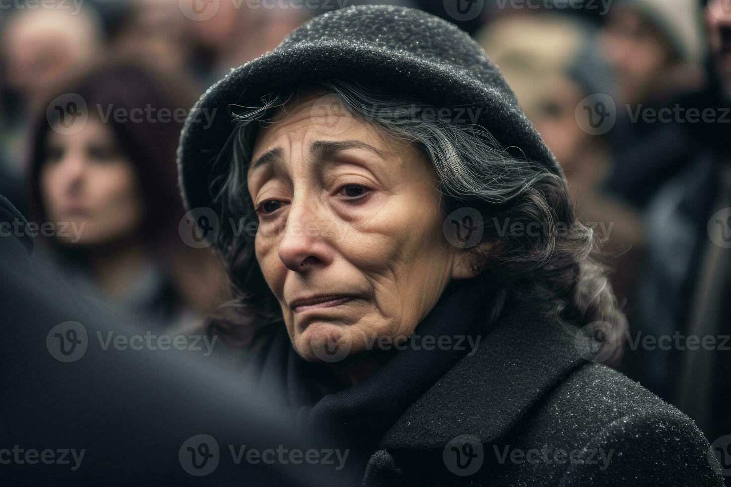 ein Nahansicht Schuss von ein traurig Frau beim das Grabmal während ein Beerdigung. generativ ai foto
