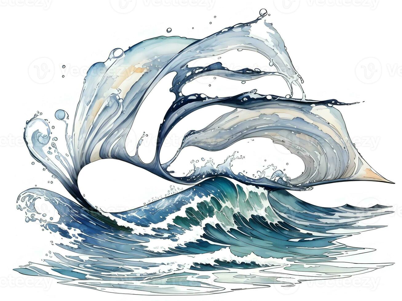 Aquarell Strand Wasser Wellen Gemälde Illustration foto