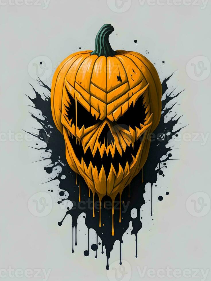 Halloween Kürbis mit Grusel Gesicht Illustration auf schwarz Hintergrund foto