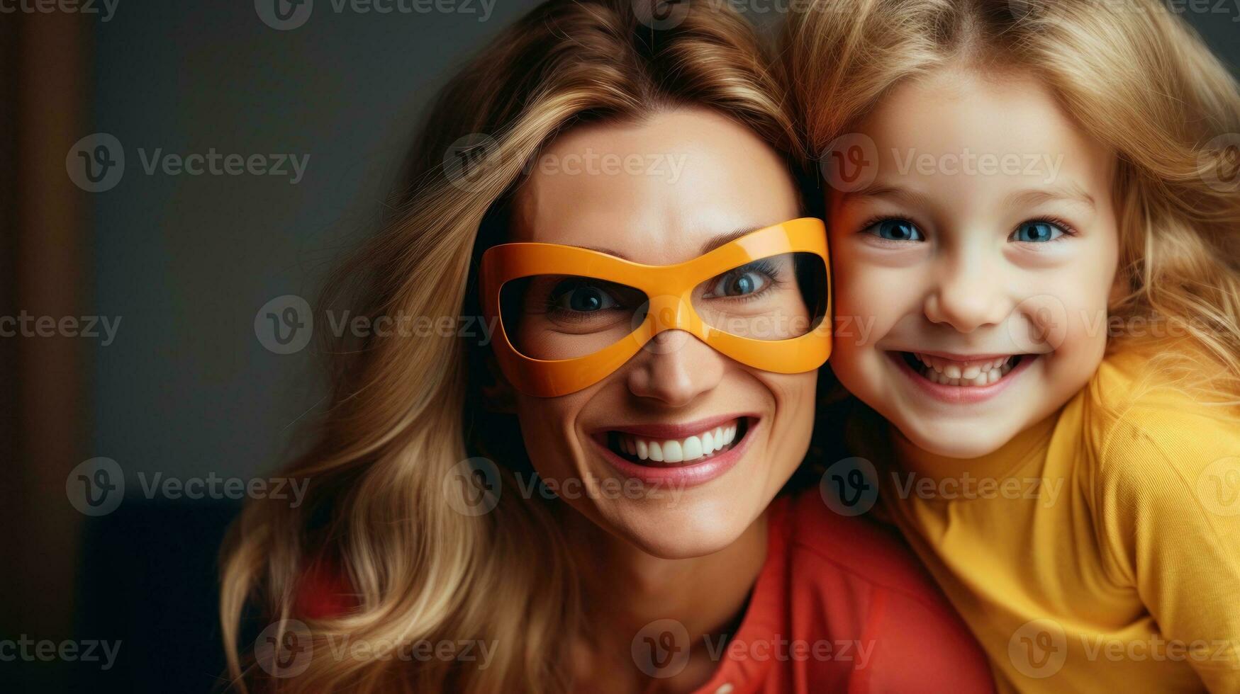 Mama und Mädchen mögen Superheld foto