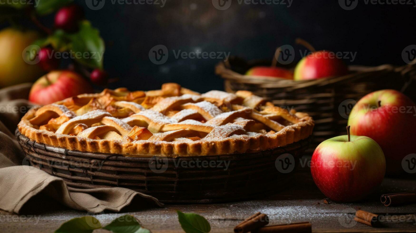 Apfel Kuchen im rustikal Hintergrund foto