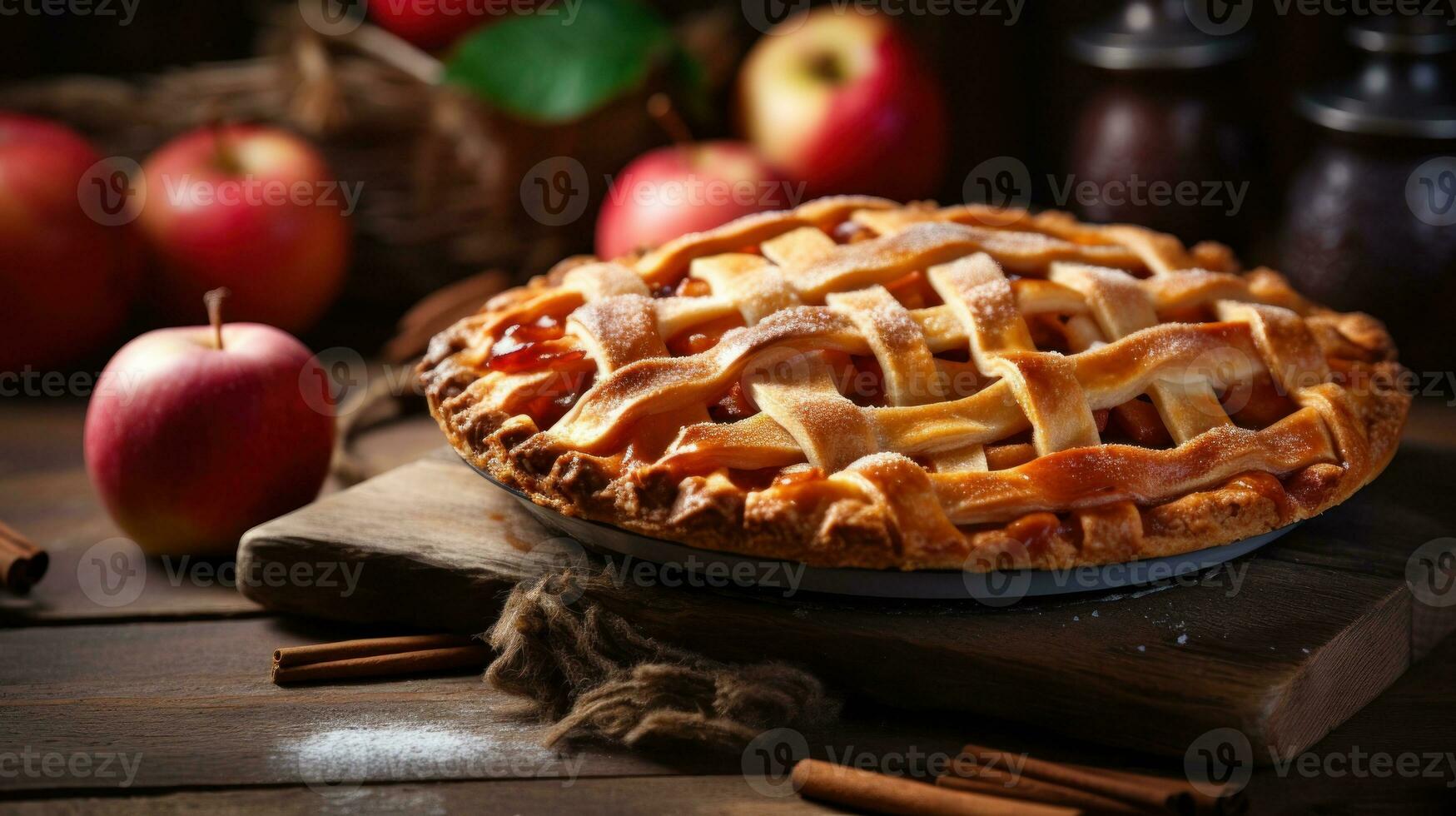 Apfel Kuchen im rustikal Hintergrund foto