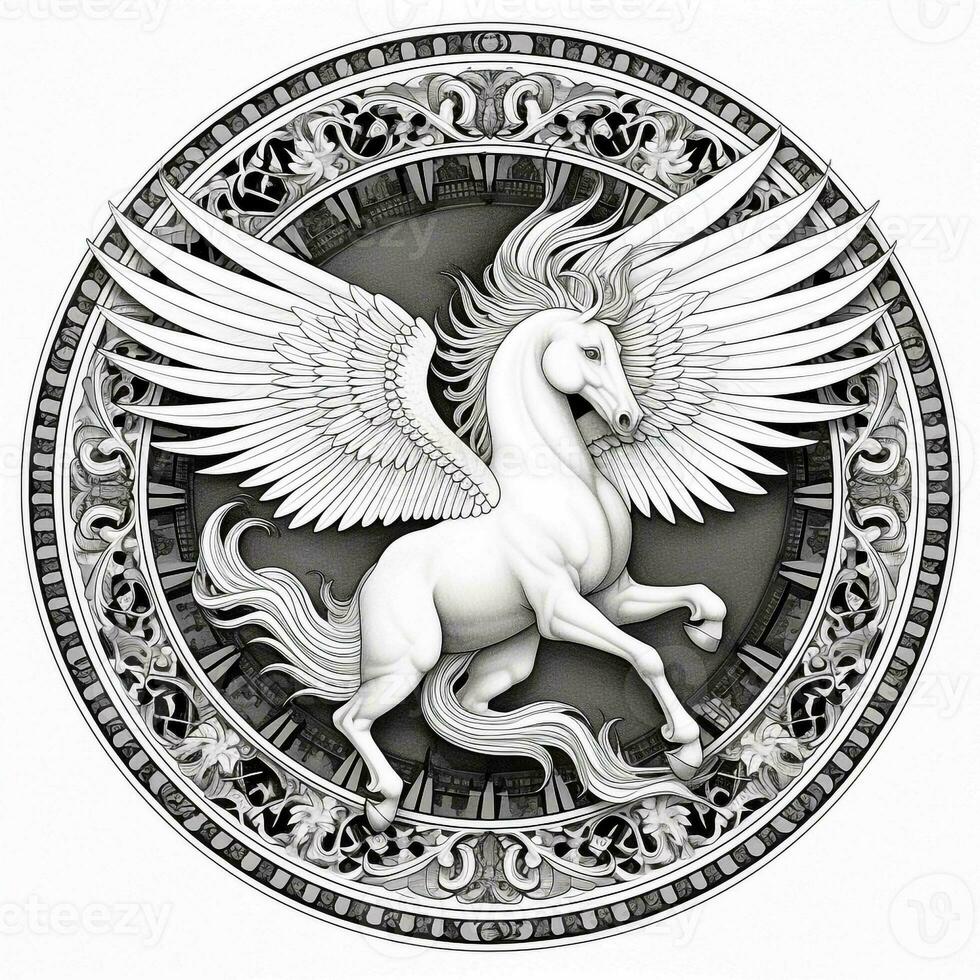 Jugendstil Kunst Pegasus Färbung Seiten foto