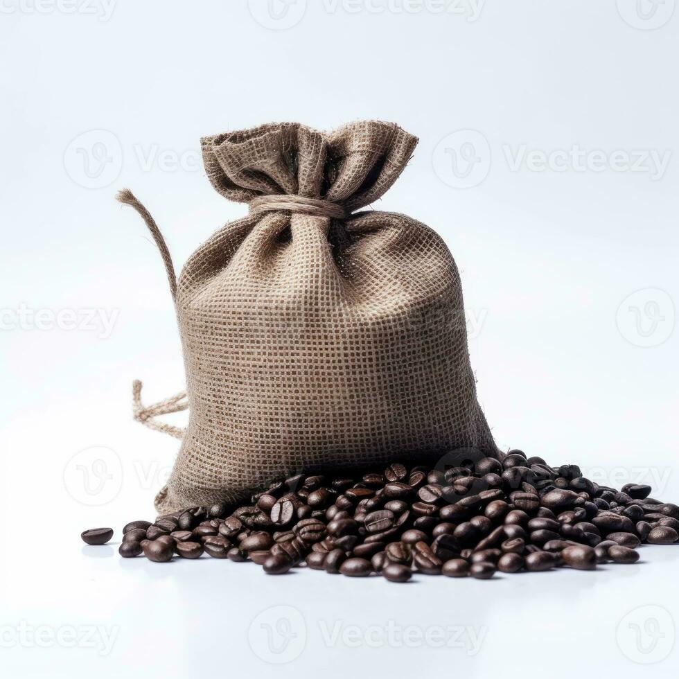 Kaffee Tasche mit Kaffee Bohnen auf sauber Oberfläche. Studio Schuss. ai generativ foto